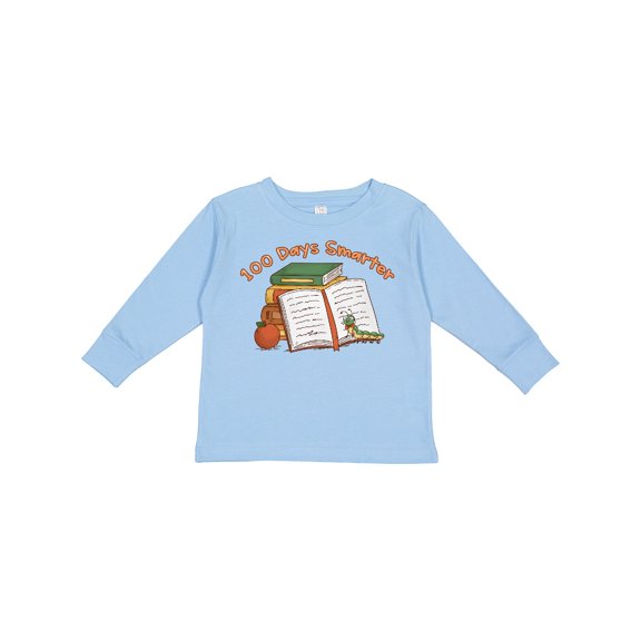 Inktastic 100 Days Smarter Bookworm 100th Day of School Boys or Girls Long Sleeve Toddler T-Shirt