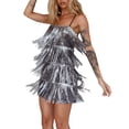 thumbnail image 3 of Coduop Women's Glitter Spaghetti Strap Mini Dress Sleeveless Backless Sequins Tassel Party Dress, 3 of 7
