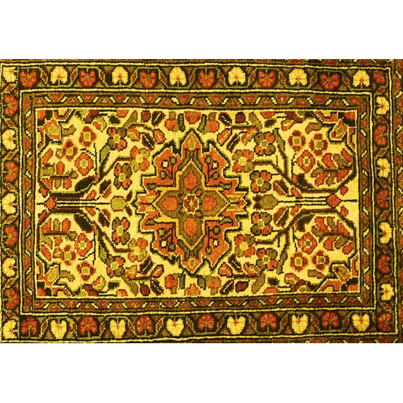 Ahgly Company Machine Washable Indoor Rectangle Persian Yellow Traditional Area Rugs, 8' x 12'