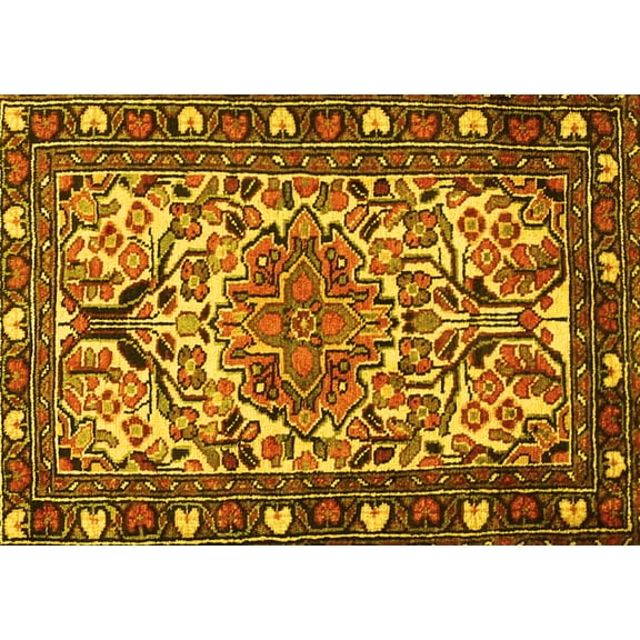Ahgly Company Machine Washable Indoor Rectangle Persian Yellow Traditional Area Rugs, 5' x 7'