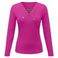 thumbnail image 5 of Sexlip Womens V Neck Long Sleeve Blouse Lace Up Front Design Stretchy Fabric Slim Silhouette for Evening Occasions Pink S, 5 of 6