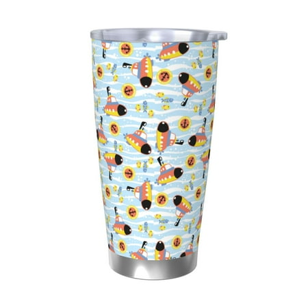

Salouo Submarine With Fishes Undersea Print 20oz Tumbler with Lid Stainless Steel Vacuum Insulated Tumbler Durable Insulated Coffee Mug Thermal Cup with Splash Proof Sliding Lid-Without Straw