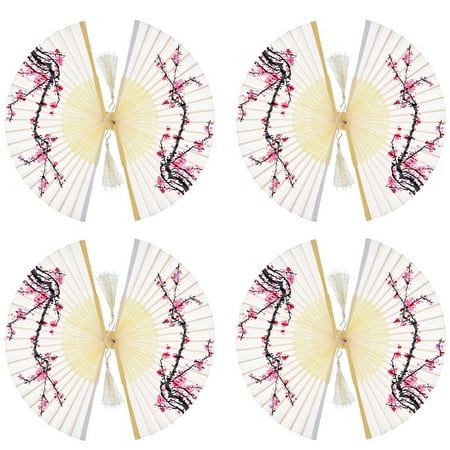 

12 Pieces of Fan Bamboo Folding Fan Printing Fan Dance Fan Wedding Party Decoration (Plum)