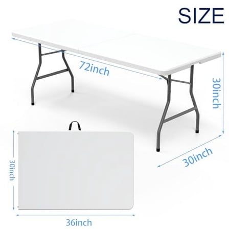 6FT（30"x72"） Folding Table, Indoor Outdoor Heavy Duty Table with Carrying Handle,Portable Plastic Fold up Table for Picnic/Party/Camping/Office/School