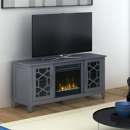 Twin Star Home TV Stand for TVs up to 60 inches with ClassicFlame Electric Fireplace, Cool Gray