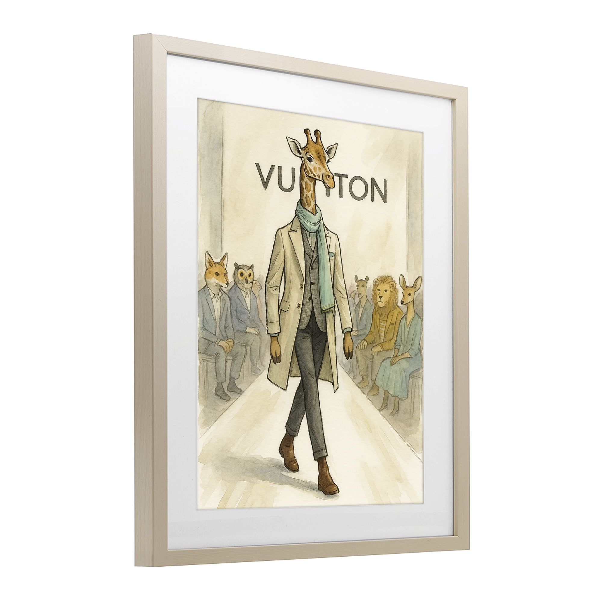 Stupell Industries Fashion Runway Giraffe Birch Framed Print Under Glass, design by Grotto Studios