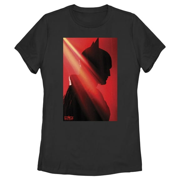 Women's The Batman Red and Black Silhouette Side Profile Graphic Tee Black Small