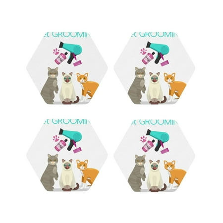 

Fuzoiu Pet Care Grooming Print Leather Coasters Set Drink Coasters Set of 4 for Tabletop Protection Durable PVC Coasters Home Décor and Housewarming Gift-Hexagon