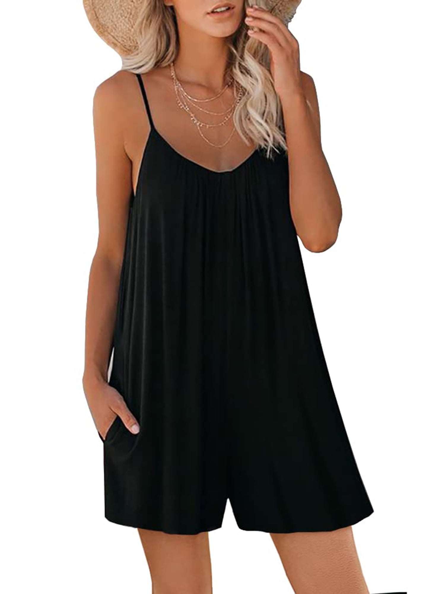 Short Rompers for Women Summer Casual Sleeveless Strap Loose Adjustable