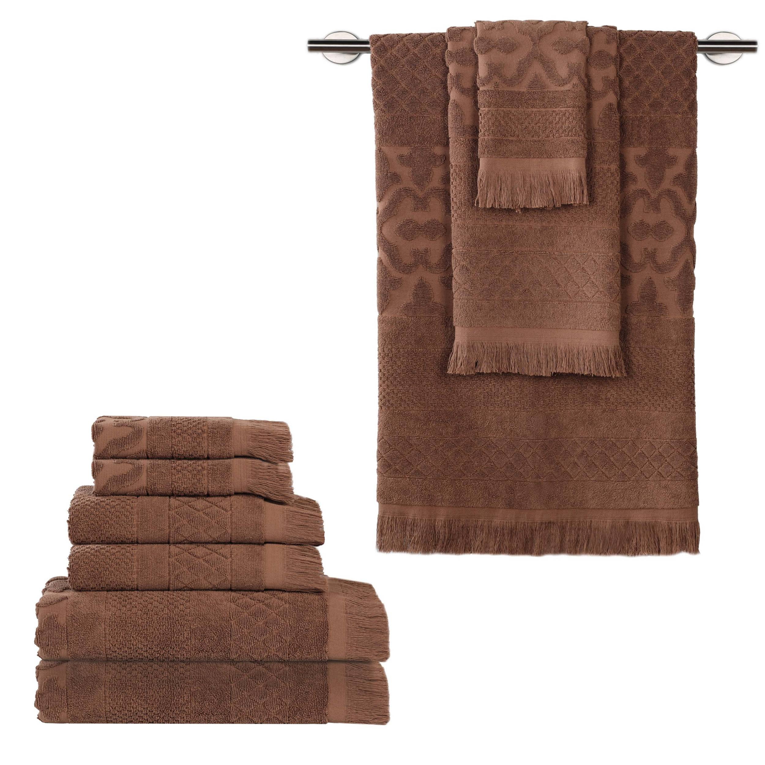Superior Rolla Geometric Cotton 9 Piece Towel Set, Quick-Dry Ultra Soft Towels, Chocolate