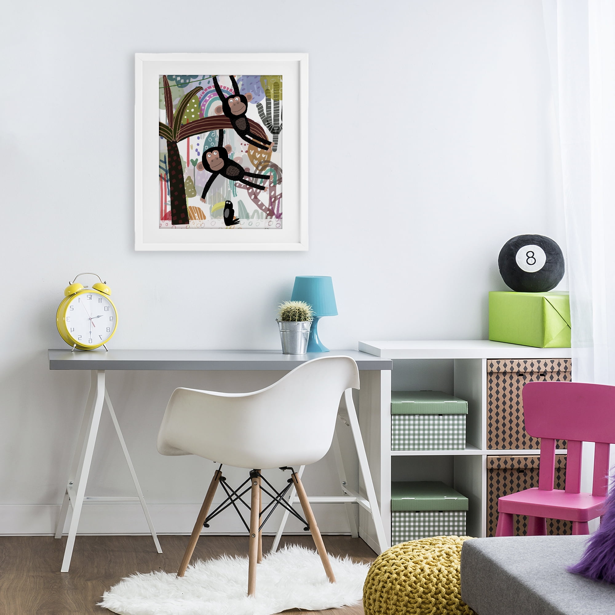 Exotic Monkey & Toucan White Framed Print Under Glass, design by Carla Daly