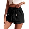 thumbnail image 4 of STARVNC Women Drawstring Elastic Waist Front Pockets Buttons Cargo Shorts, 4 of 7