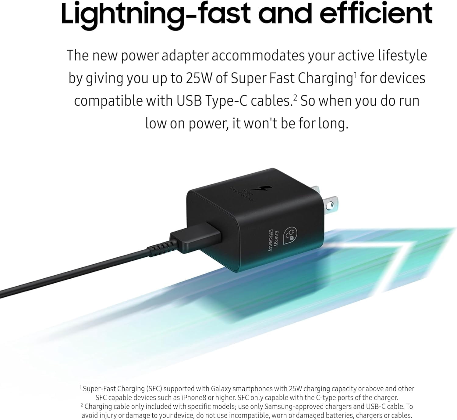 2PACK 25W Power Wall Charger Adapter with 4ft Cable for Nokia 3.4 - Advanced Super Fast Charging Technology, Compact Design, Energy Efficient - Black