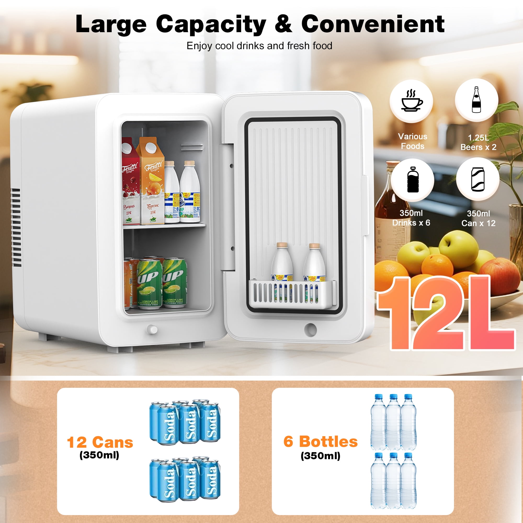 Advwin 12L Mini Fridge for Bedroom, Small Skincare Refrigerator Cooler for Drinks, Dorm, Office, White
