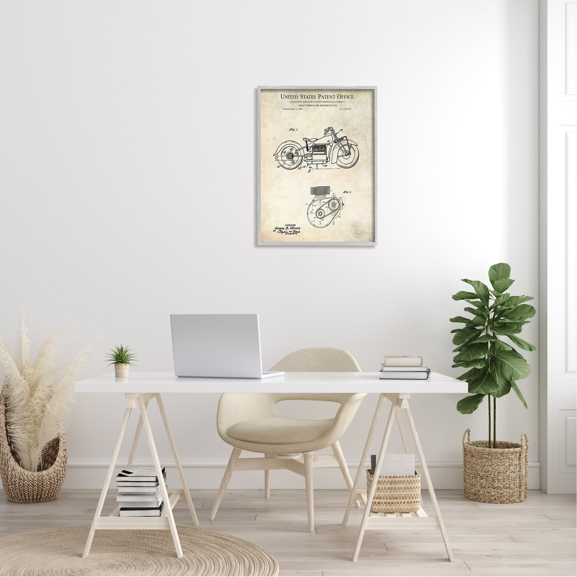Stupell Industries Vintage Motorcycle Shaft Drive Machinery Blueprint Diagram Framed Wall Art, 24 x 30, Design by Karl Hronek
