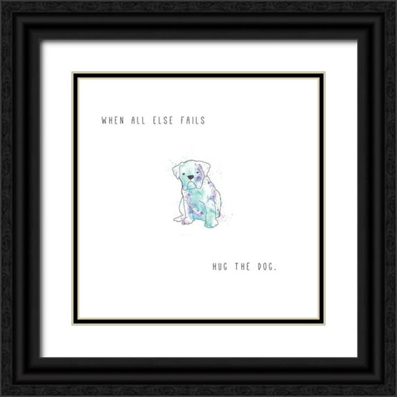 JMB Designs 26x26 Black Ornate Wood Framed with Double Matting Museum Art Print Titled - Hug the Dog