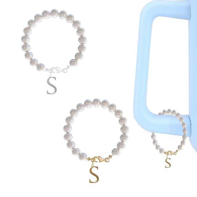2PCS Stainless Steel 26 Letters Charm 26 Initial Cup Accessories Pearl Cup Handle Charm Lobster Clasp Chain
