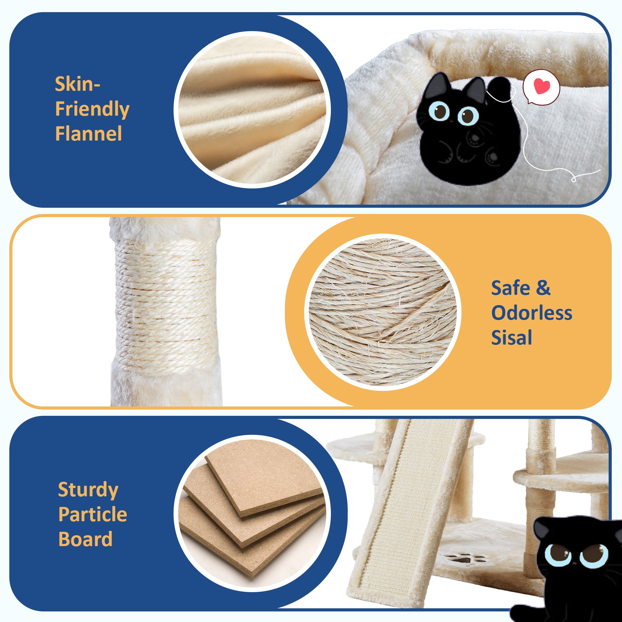 Allewie 68" Multi-Level Large Cat Tree and Tower with Cat Condo House, Scratching Posts & Board, Beige