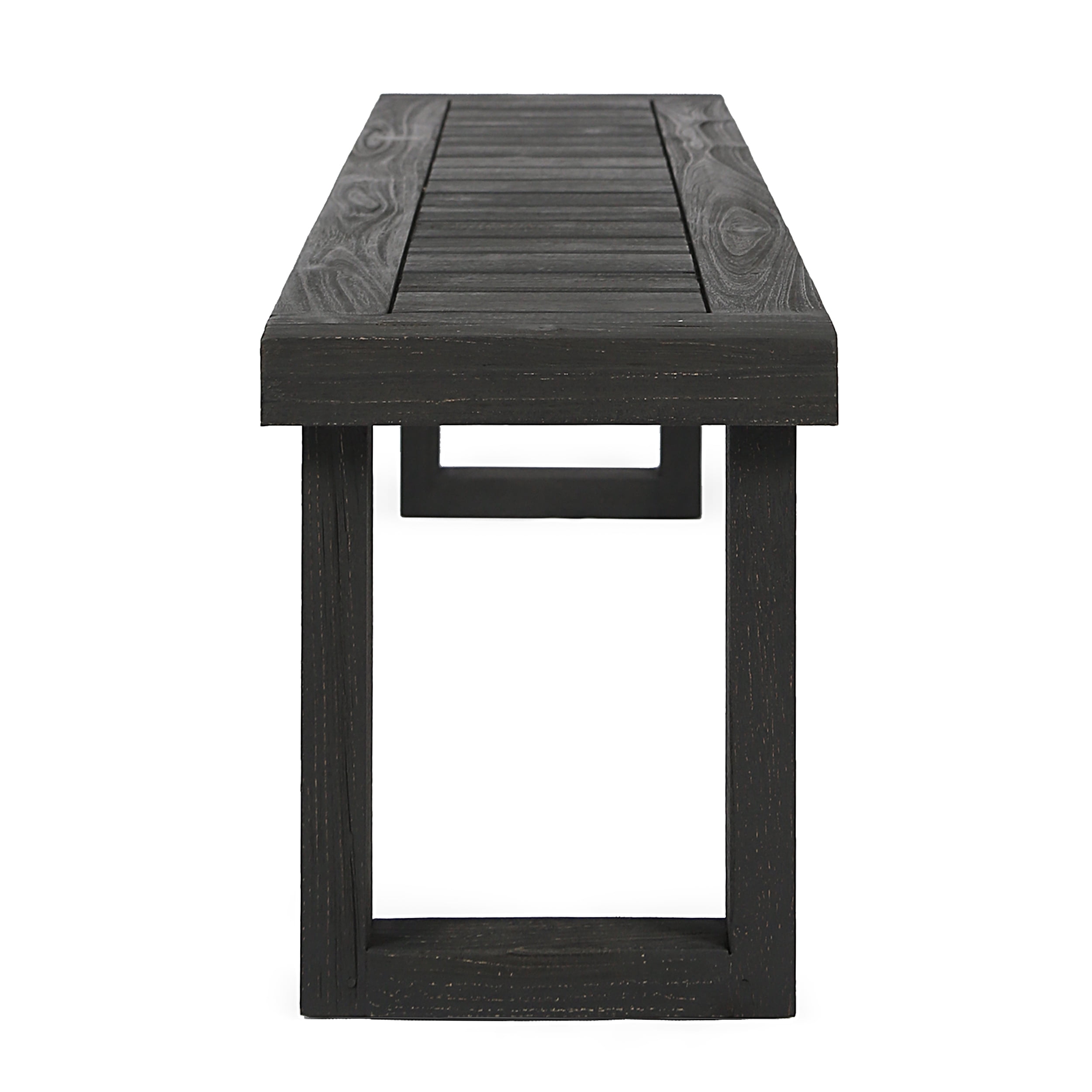 Outdoor Dining Bench, Solid Acacia Wood Rest Bench for Patio Garden, Sandblast Dark Gray