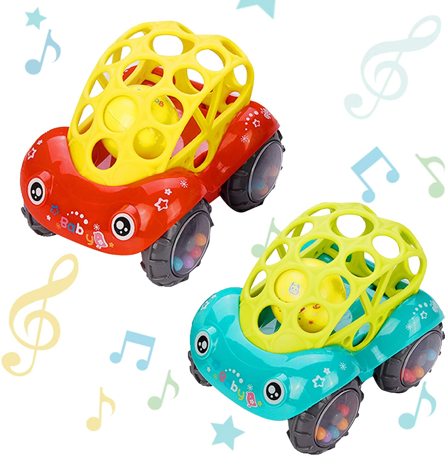 Baby Toy Car is Suitable for Children Over 1 Year Old, 2 Pieces Of Soft Ball Rattle Baby Toys