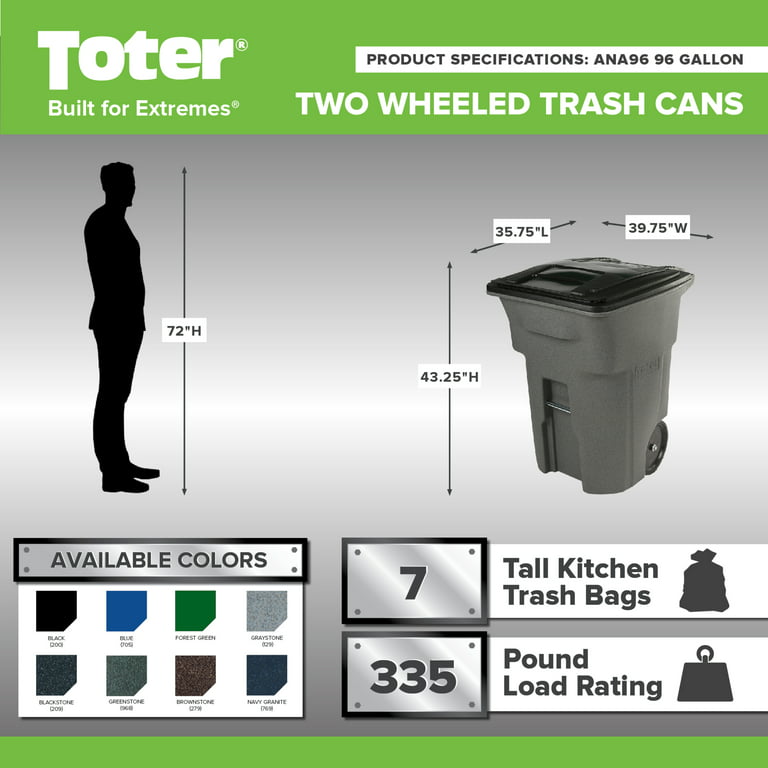 Toter 96 Gallon Blackstone Outdoor Trash Can/Garbage Can with
