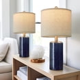 thumbnail image 3 of Oneach 20.25" Modern Blue Table Lamp Set of 2 for Living Room Bedroom Ceramic Bedside Nightstand Lamps, 3 of 9