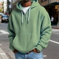 thumbnail image 2 of Dwelliawo Oversized Hooded Sweatshirt Men Drawstring Waffle Knit Long Sleeve Solid Color Hooded Sweatshirts Quarter Zip Fashion Winter Fall Hoodie Pullover with Pockets Green 5XL, 2 of 4