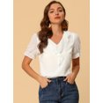 thumbnail image 2 of Blusa de lunares suizos Allegra K con volantes cuello En V manga corta gasa parte superior campesina blanco XS, 2 of 6