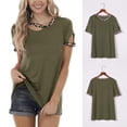 thumbnail image 2 of Moda mujer manga corta leopardo estampado Pachwork cuello redondo Casual Tops blusa Pompotops  hkajfhjk468581, 2 of 9