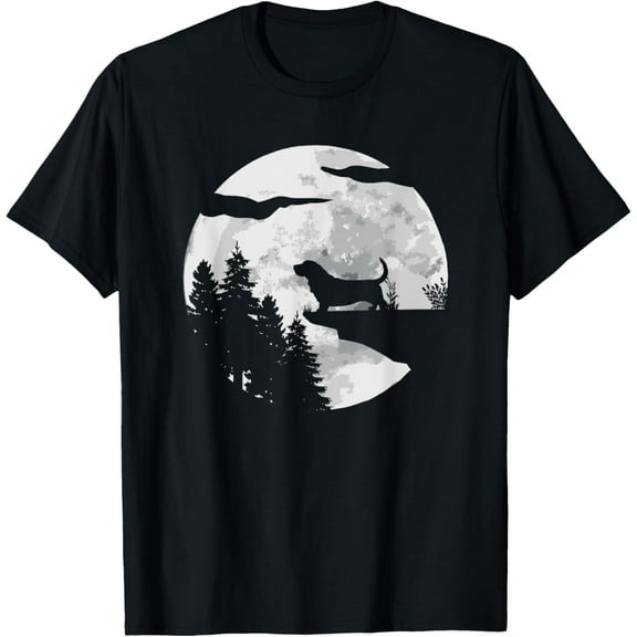 Sam Soft Bassett Hound Dog Full Moon At Night - Dogs Basette Hound T-Shirt