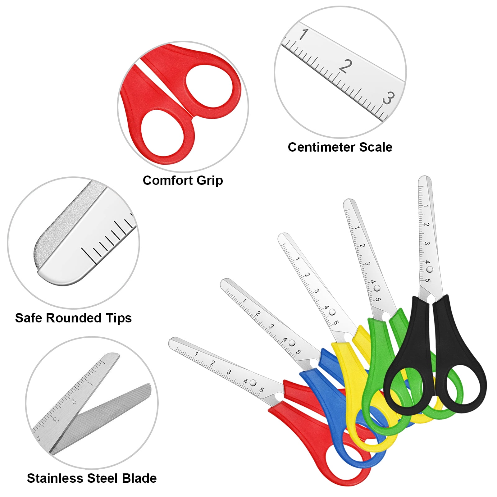 JILhome 30 Packs Blunt Tip Scissors Bulk, 5" All Purpose Scissors with Scale, Safety Scissors for Office, Home,  DIY, Cutting Paper, Craft , Multicolor