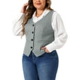 thumbnail image 4 of Agnes Orinda Plus Size Vest for Women Two Piece Plaid Sleeveless Button Vests with Pockets 1X Blue Green/Black, 4 of 6