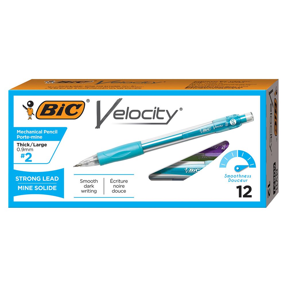 BIC Velocity Original Mechanical Pencil, .9mm, Turquoise, 12pk