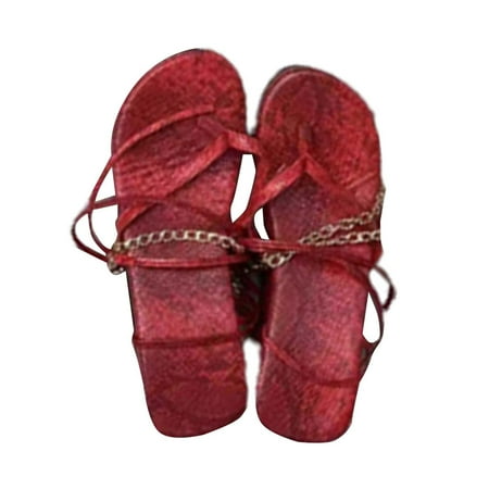 

LIANGP Women s Sandals Fashion Shoes Platform Platform Strappy Thong Sandals Chain Strap Sandals Women s Shoes Red Size 7.5