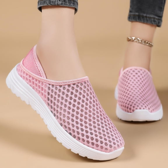 YOUYEDIAN Orthopedic Shoes for Women Arch Support Running Shoes Wide Non Slip Slip on Volleyball Shoes Mesh Stretch Soft 2026 Foam Shoes (Light pink)