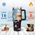 thumbnail image 4 of 40oz Pioneer Tumbler with Handle Lid and Straw,Colorful Floral Tumblers Gifts for Women Girls Men Adults（Black）, 4 of 7