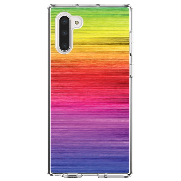 DistinctInk Clear Shockproof Hybrid Case for Samsung Galaxy Note 10 (6.3" Screen) - TPU Bumper, Acrylic Back, Tempered Glass Screen Protector - Rainbow Shimmering Lines