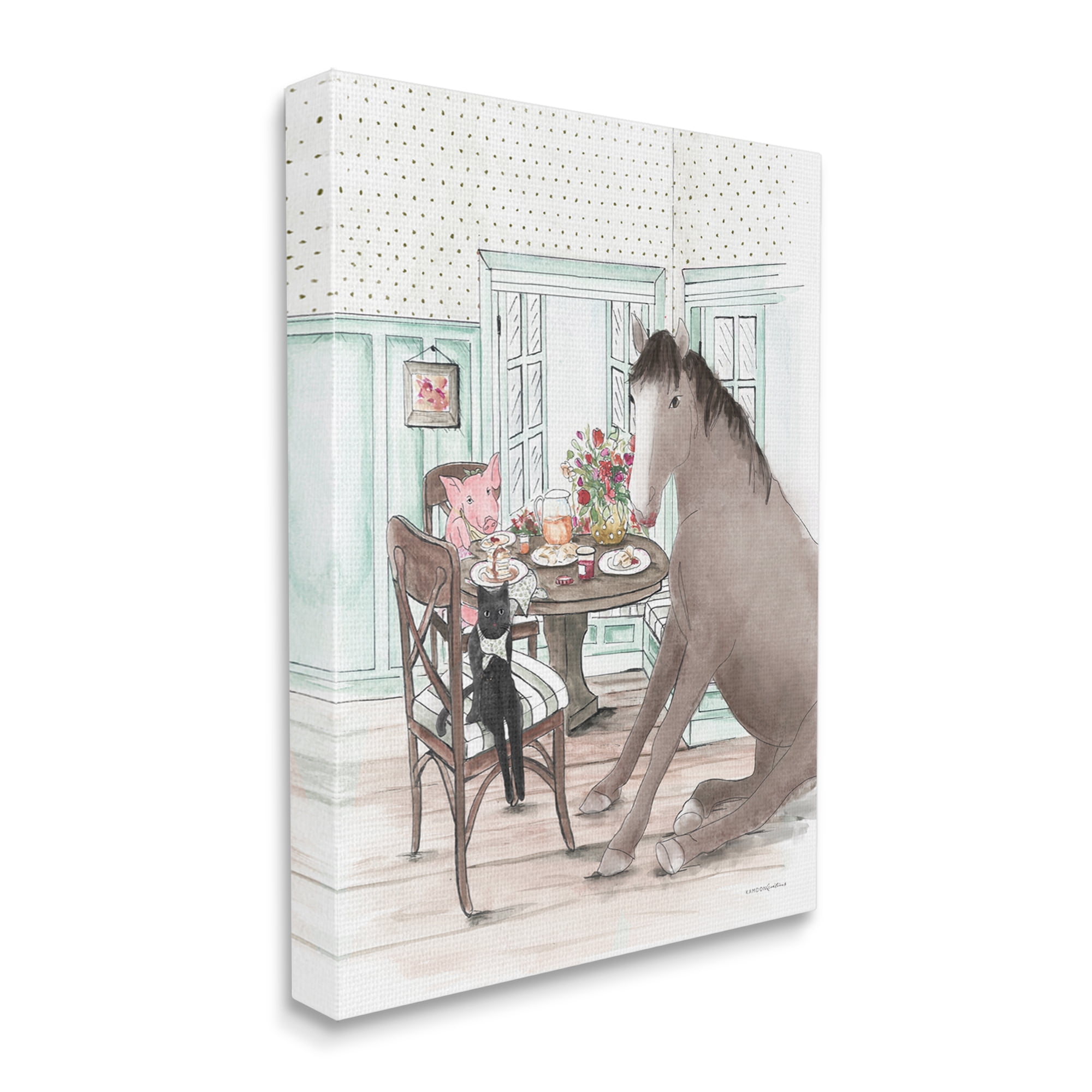 Stupell Industries Animals Sharing Meal Animals & Insects Painting Gallery Wrapped Canvas Print Wall Art, 24 x 30