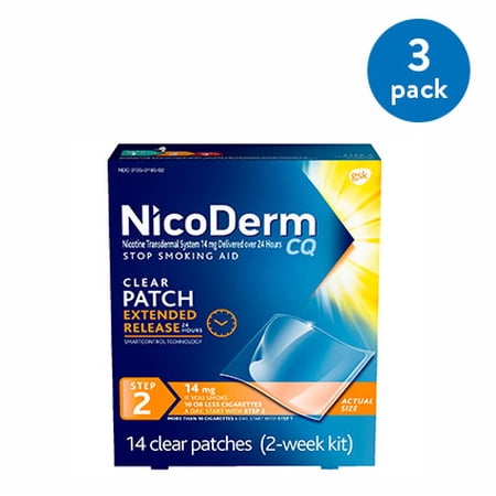 (3 pack) (3 Pack) NicoDerm CQ Nicotine Patch, Clear, Step 2 to Quit Smoking, 14mg, 14 Count