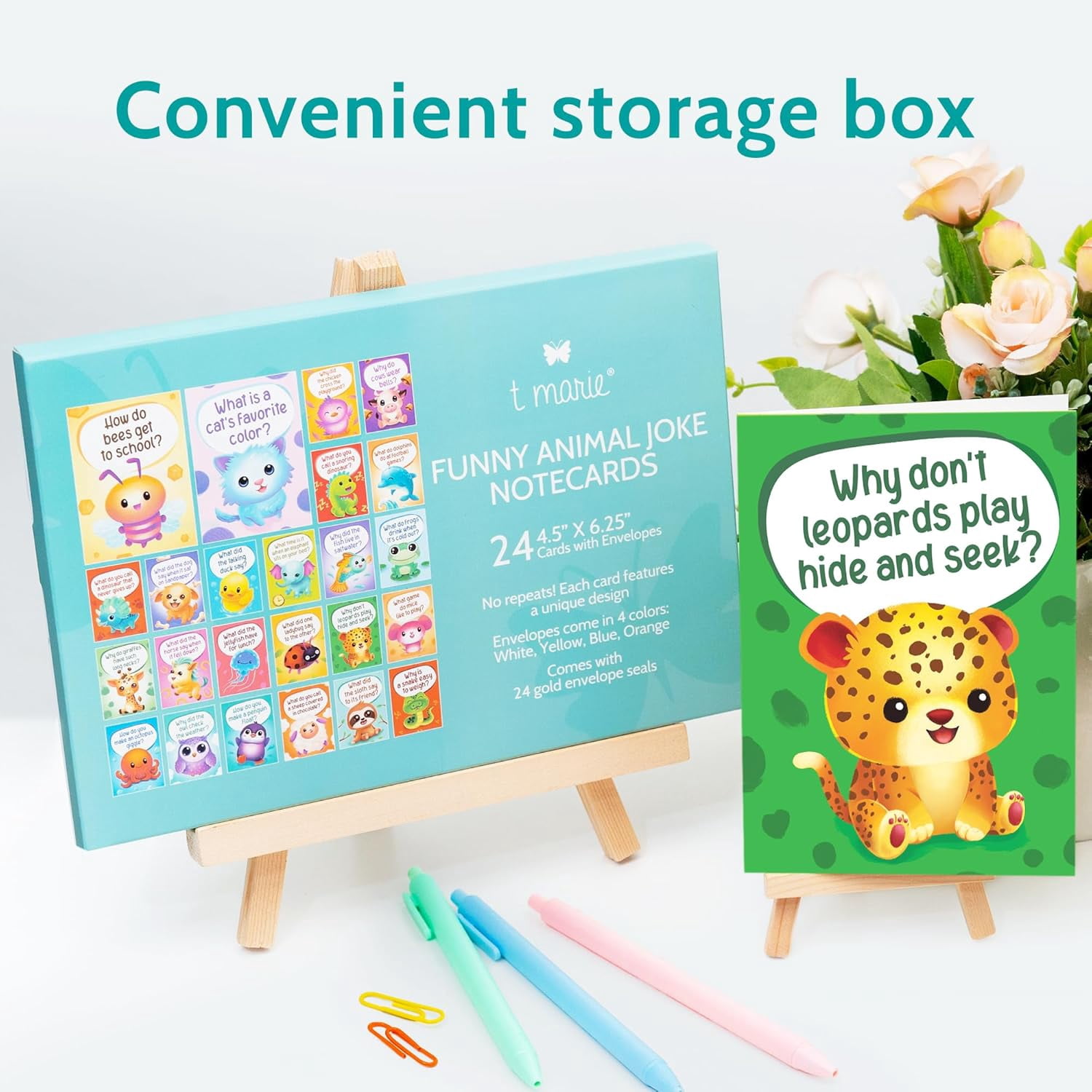24 Funny Animal Joke Notecards with No Repeats - 4.5” x 6.25” Humorous Bulk Thinking of You Cards for Kids, Grandkids, Students, and Teachers, Summer Camp and More