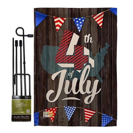 Breeze Decor BD-FJ-GS-111081-IP-BO-D-US17-BD 13 x 18.5 in. 4th of July Americana Fourth Vertical Double Sided Mini Garden Flag Set with Banner Pole