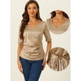 thumbnail image 2 of DARING DIVA Women's Satin Blouse Ruched Tie Back Office Tops XS Champagne, 2 of 6