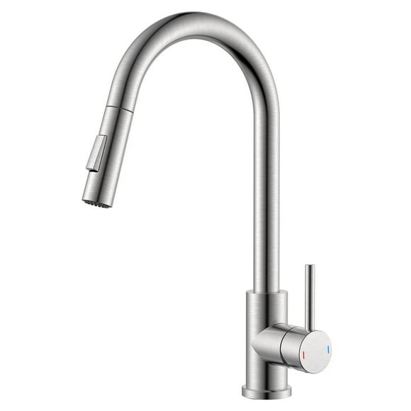 APPASO Modern Kitchen Faucet with Pull Down Multi-Flow Sprayer, Single-Handle High Arc Swan-Neck, Stainless Steel, Brushed Nickel, CA-03BN-1