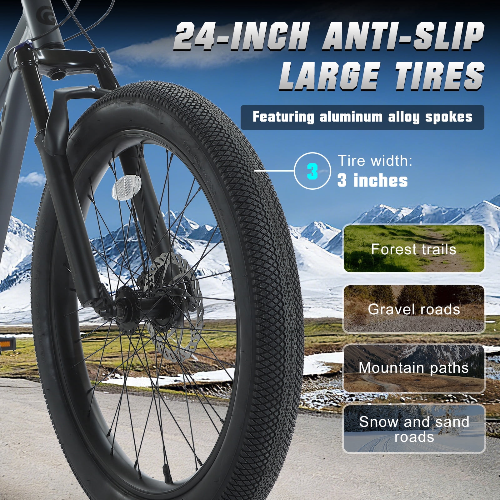SPATIAL 24 inch Pro Fat Mountain Bike,8-Speed Gears MTB Mountain Bikes,Aluminum Frame Dual Disc Brakes,Dark Gray