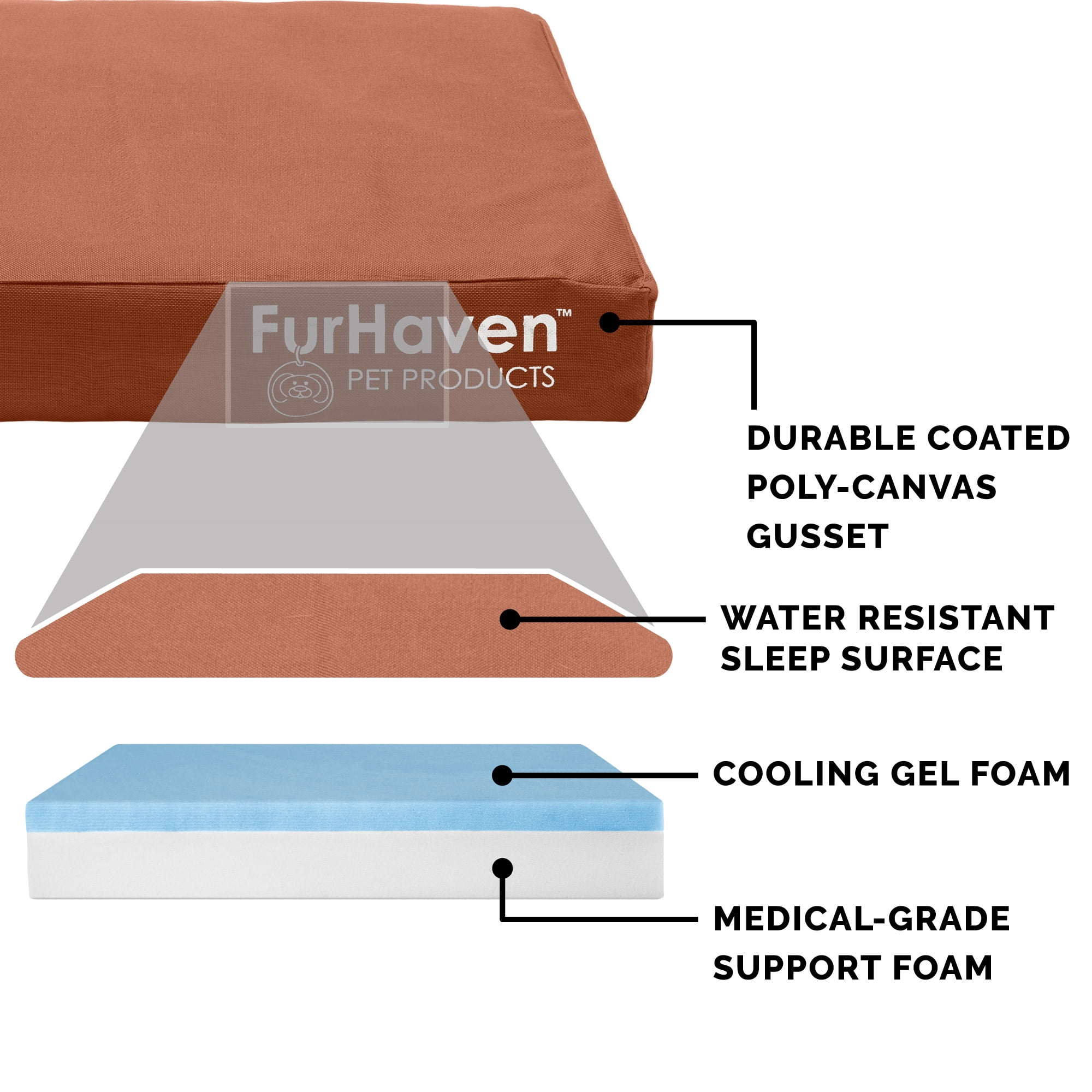 FurHaven Pet Products Indoor/Outdoor Oxford Cooling Gel Top Deluxe Mattress Pet Bed for Dogs & Cats - Chestnut, Jumbo
