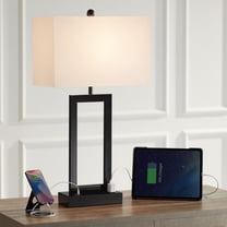 360 Lighting Modern Table Lamp with USB and AC Power Outlet 30" Tall Black Metal White Rectangle Shade for Living Room Bedroom House