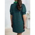 thumbnail image 5 of Women'S Summer Casual Striped V Neck Short Sleeve Flowy A Line Mini Dresses Dark Green Hid Green M, 5 of 8
