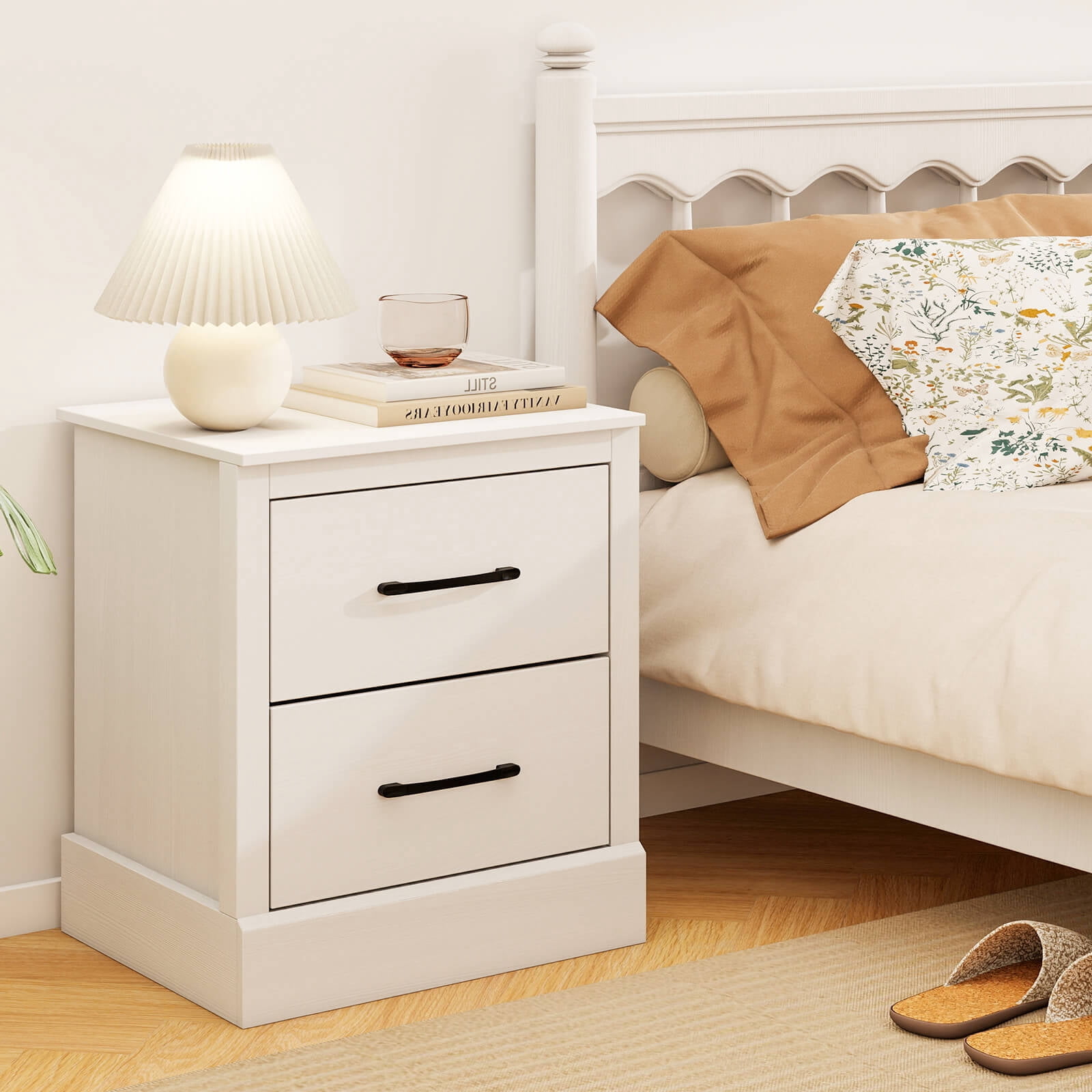 Costway 18.5" Farmhouse Nightstand with 2 Drawers Compact Size End Table for Living Room