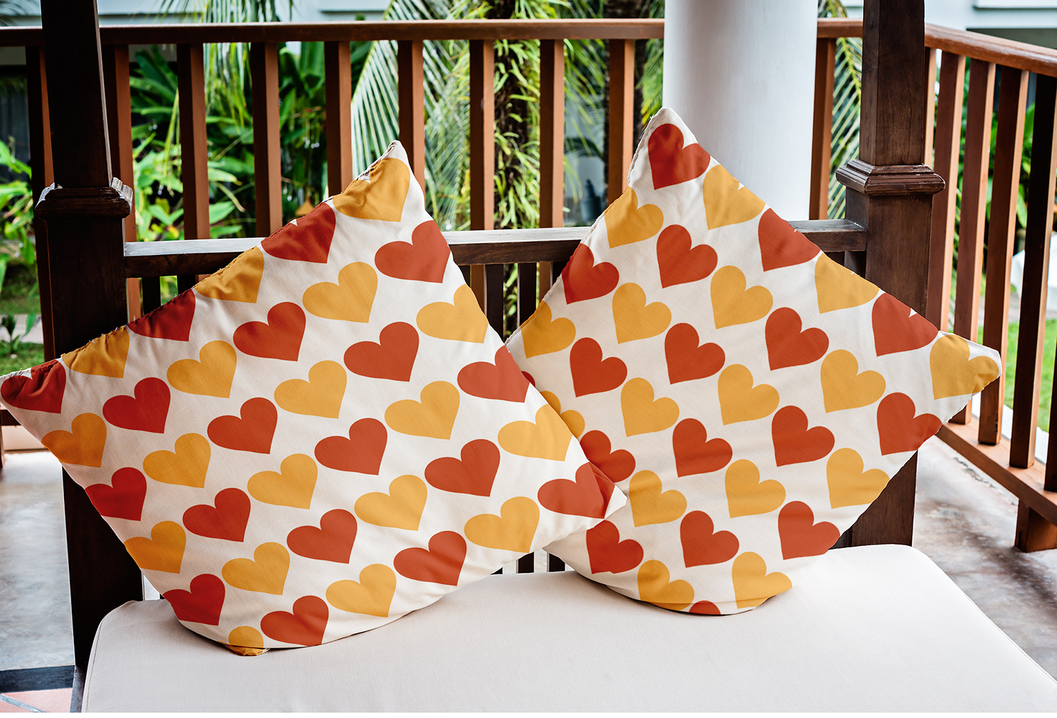 20"x20" Square Simply Daisy Valentines Alternating Hearts Poly Indoor/Outdoor Pillow, Yellow Qty 1