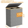 thumbnail image 3 of BGTREND 150L Double Laundry Basket with Lid, Clothes Hampers for Laundry with Bamboo Handles and Removable Liner Bags, Collapsible Laundry Sorter Dirty Clothes Hamper (Gray), 3 of 8